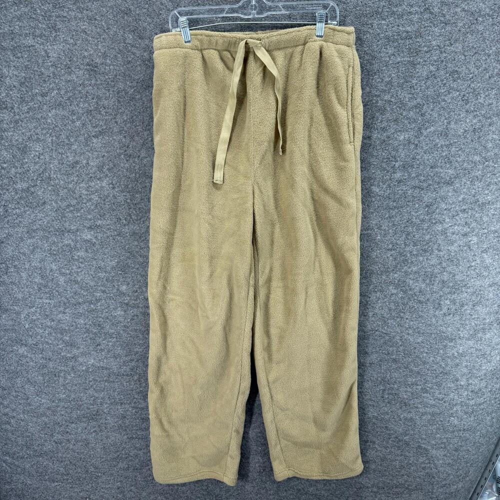 New Chaps Sweatpants Women L Large Beige Fleece High Rise Flat Front Drawstring